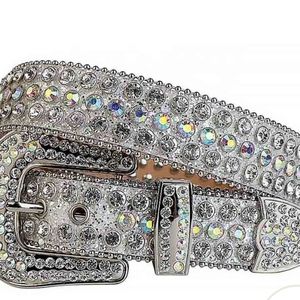 Men's Silver Leather Belt with Multi and Silver Rhinestones and Buckle